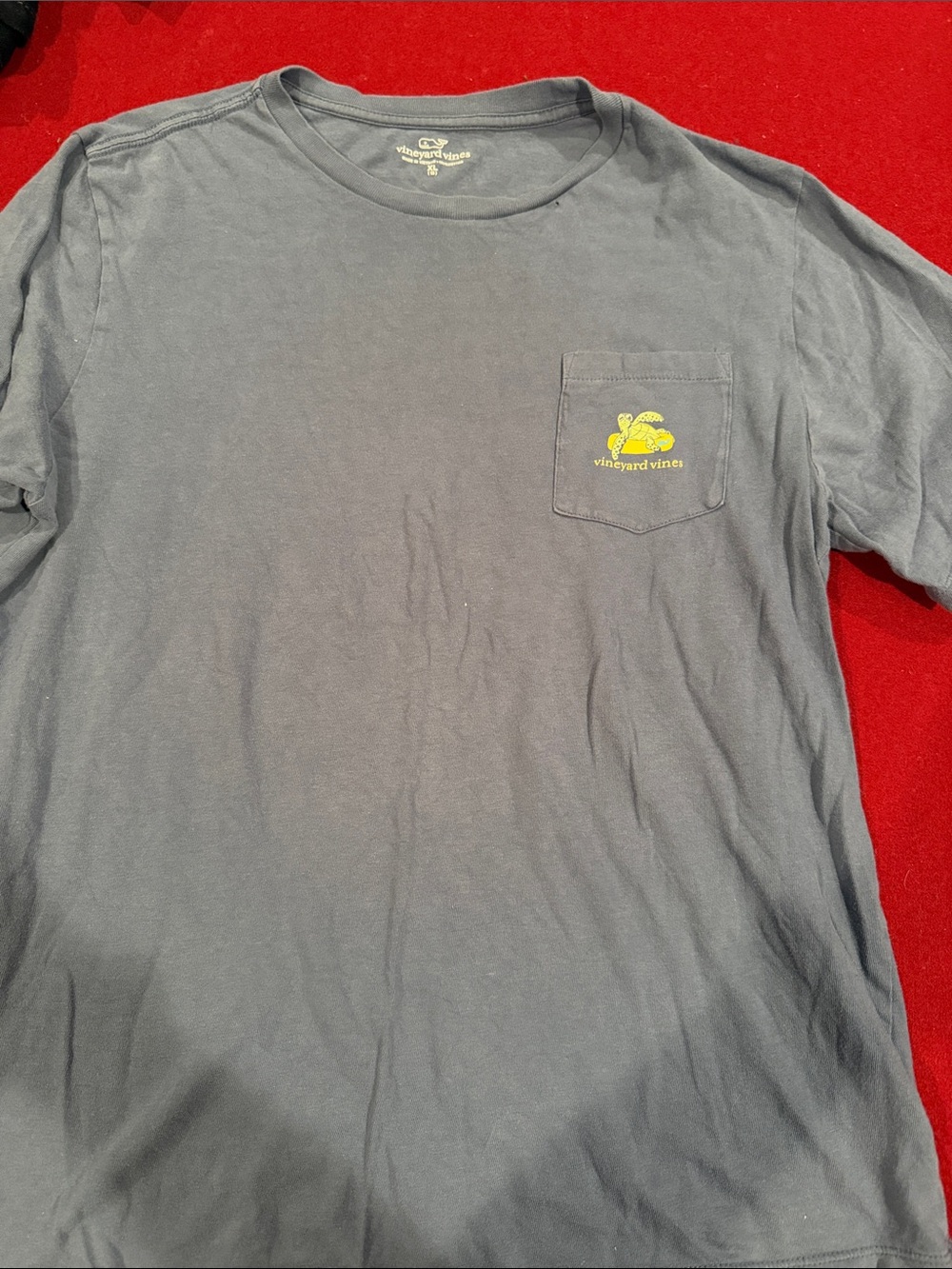 Vineyard Vines Short-Sleeve Pocket Tee in Navy with Yellow Logo